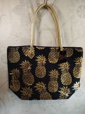 Ngil Gold Pineapple Print Tote Bag - Black & Gold